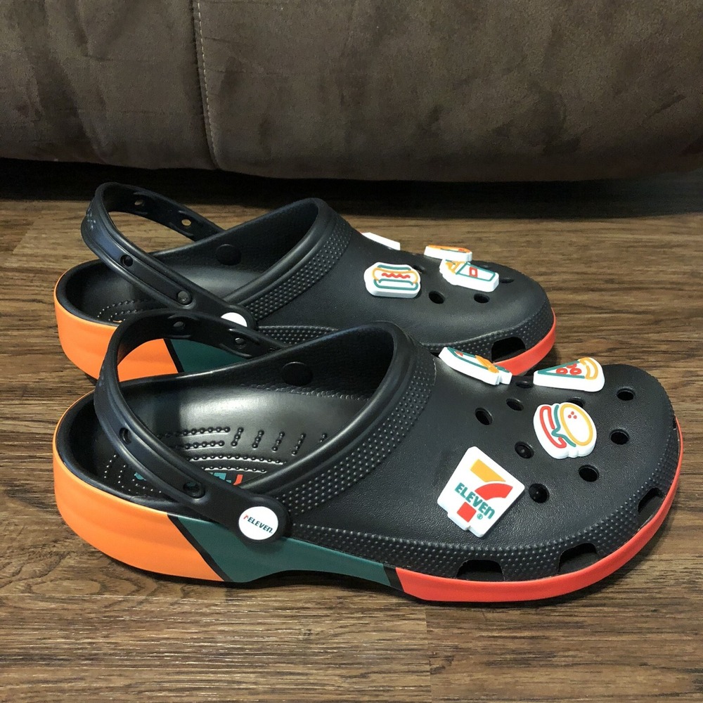 Crocs X 7-Eleven Adult Black Classic Clog Women's Size 14 / Men's Size 12